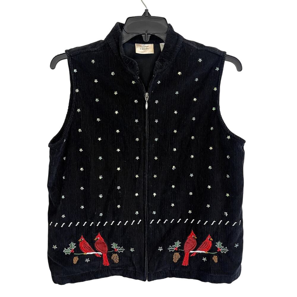 Womens Embroidered Corduroy Christmas Vest | Cardinals Stars | Size Large